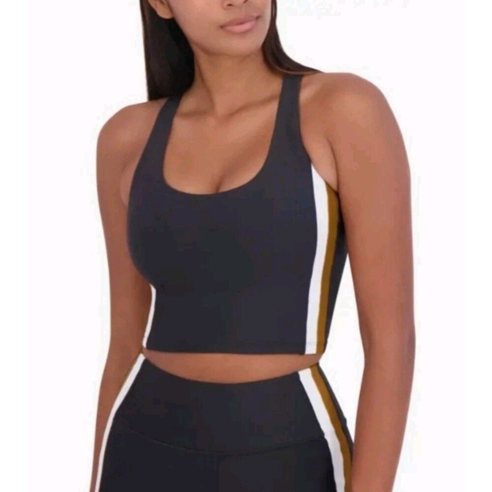 SAGE Collective Longline Sports Bra Sz L Racer Stripe Scoop Neck Black Gym